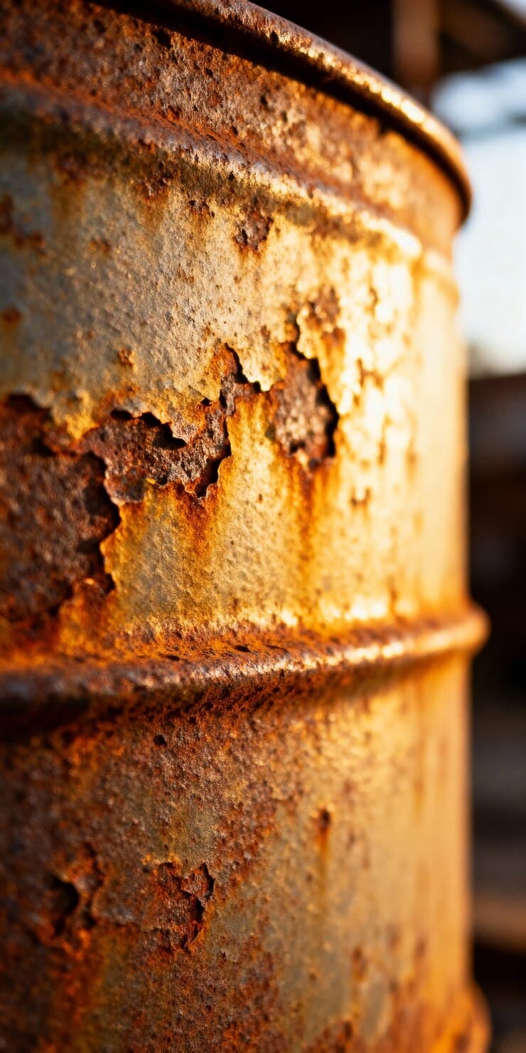 Corroded steel vessel under inspection