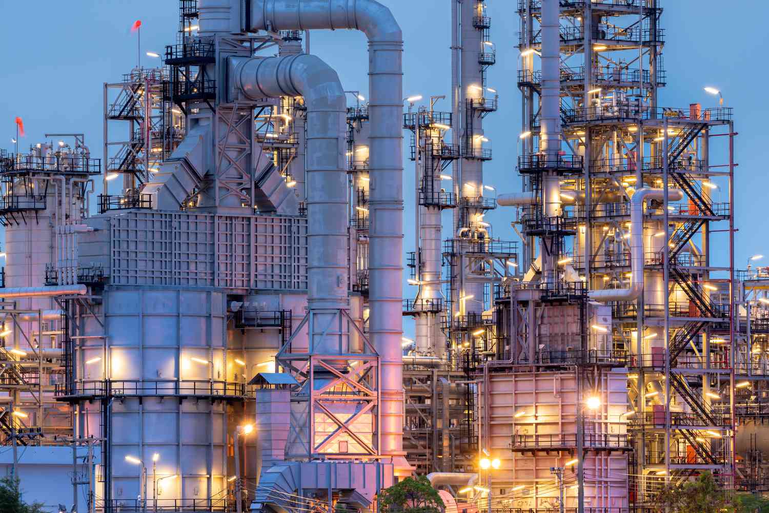 Process plant illuminated at dusk