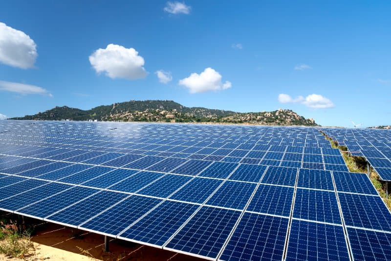 Rows of solar panels on a hillside